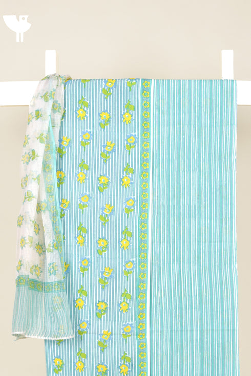 Cambric Cotton Dress Material With Kota Dupatta in Block Print