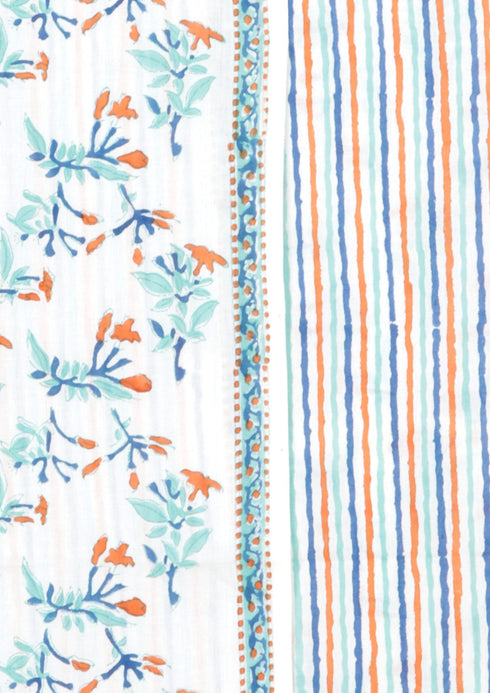 Cambric Cotton Dress Material With Kota Dupatta In Floral Block Print