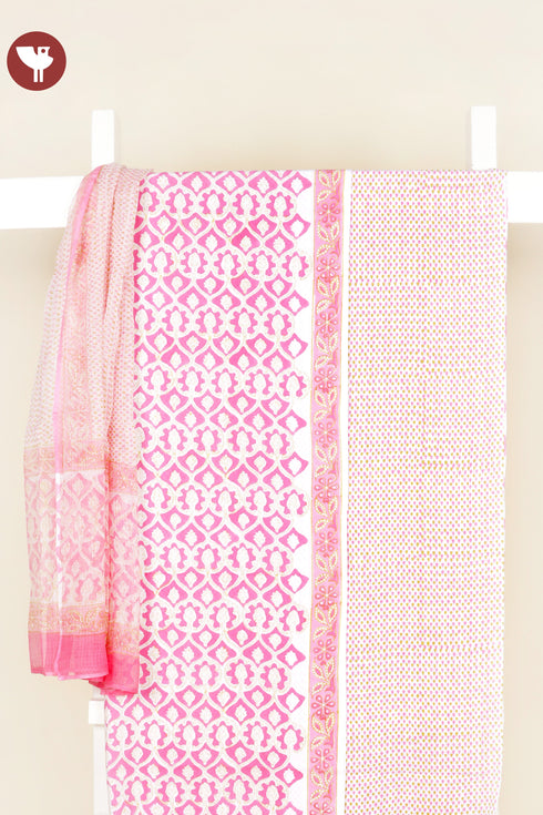 Cambric Cotton Dress Material With Kota Dupatta In Floral Block Print