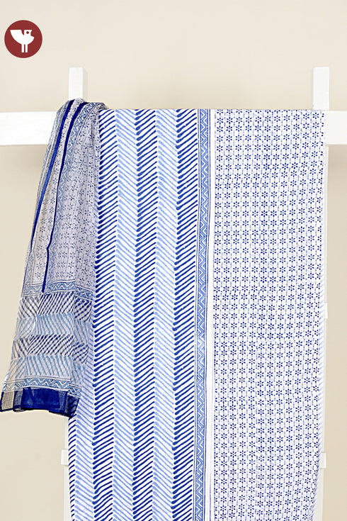 Terry Voile Dress Material with Kota Dupatta In Floral Block Print