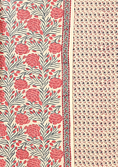 Terry Voile Dress Material with Kota Dupatta In Floral Block Print