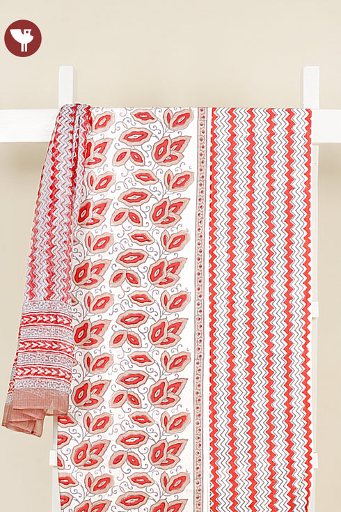 Bizzy Lizzy Dress Material With Kota Dupatta In Floral Block Print