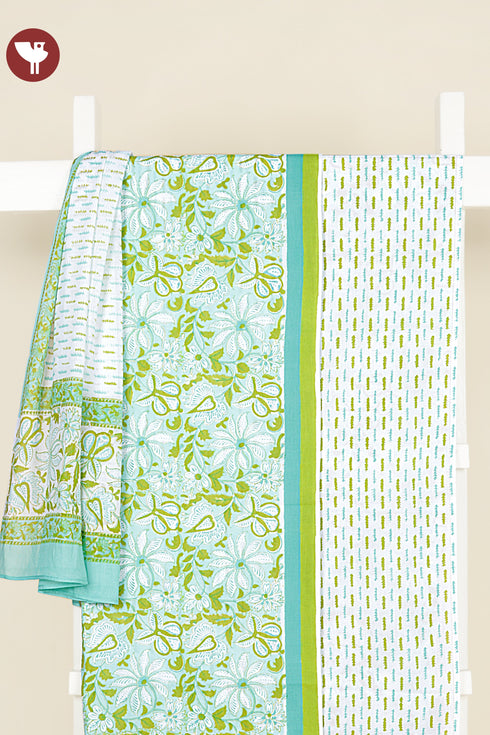 Cambric Cotton Dress Material with Dupatta in Floral Block Print