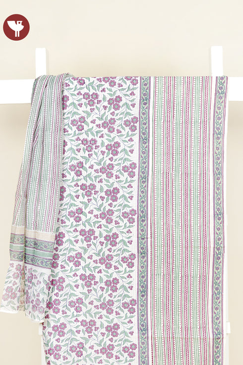 Chanderi Silk Dress Material With Dupatta In Floral Block Print