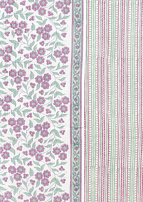 Chanderi Silk Dress Material With Dupatta In Floral Block Print