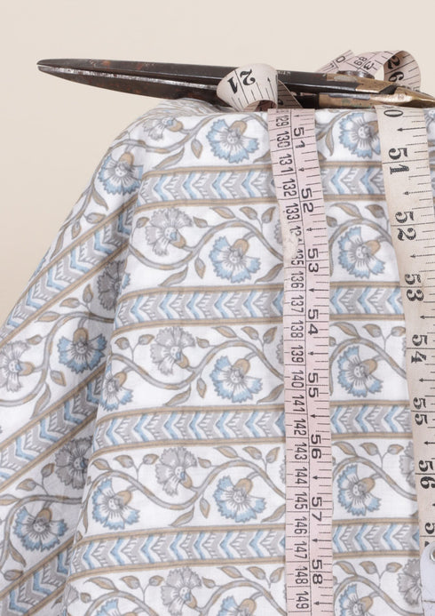 Cambric Cotton In Striped Floral Print