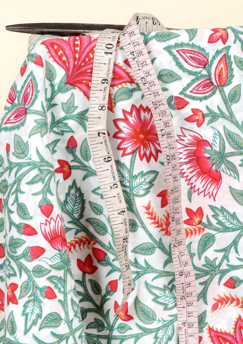 Hot Pink, Green and Orange Cambric Cotton Fabric | Yardage