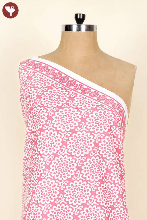 Cambric Cotton White Pink Floral Fabric