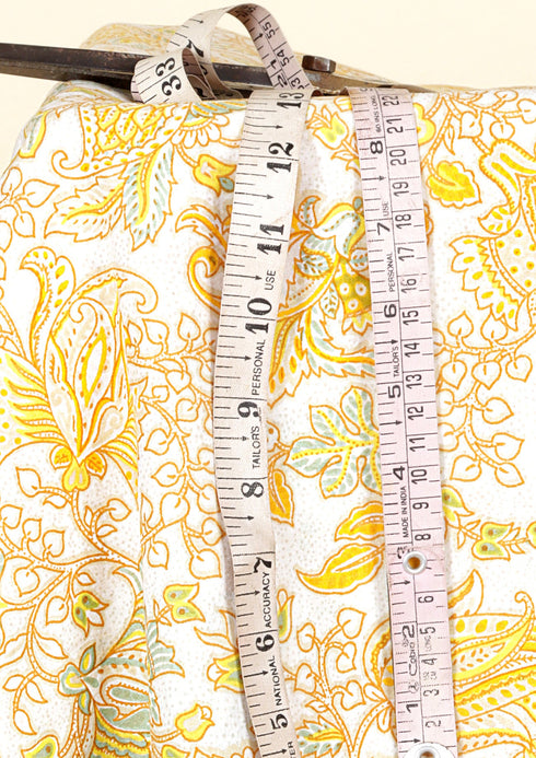 Cambric Cotton White Yellow Paisley Fabric