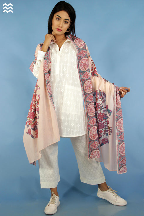 Mul Mul Cotton Wrap In Floral Block Print