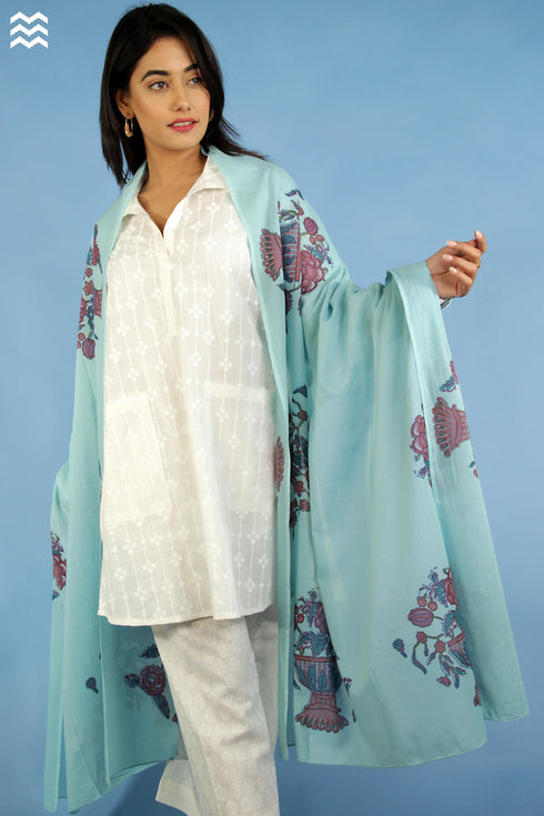 Mul Mul Cotton Wrap In Floral Block Print