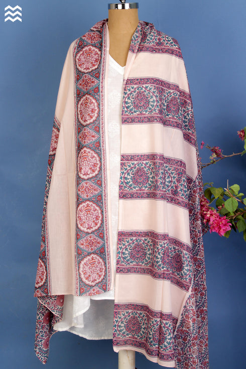 Mul Mul Cotton Wrap In Floral Block Print