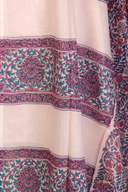 Mul Mul Cotton Wrap In Floral Block Print