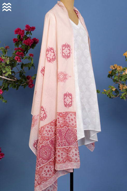 Mul Mul Cotton Wrap in Kalamkari Pink Block Prints
