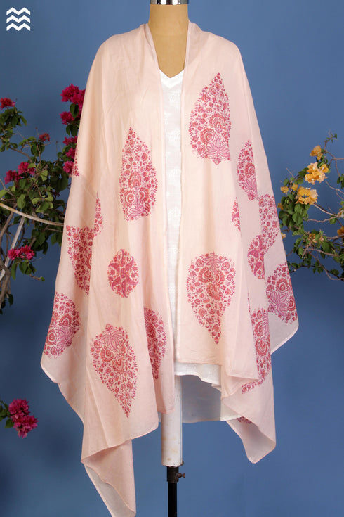 Mul Mul Cotton Wrap in Decorative Pink Block Prints
