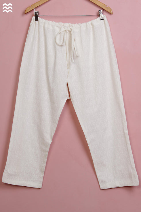 Cotton Pant in White Block Print