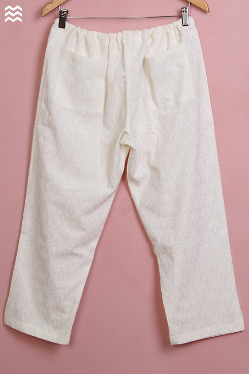 Cotton Pant in White Block Print