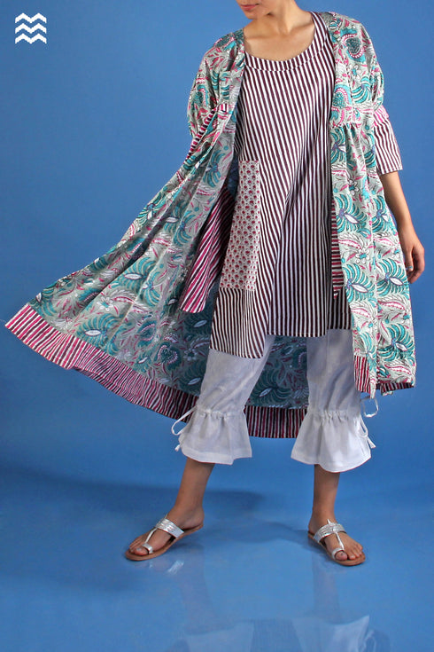 Cambric Cotton Marie Antoinette Jacket In Floral Block Print