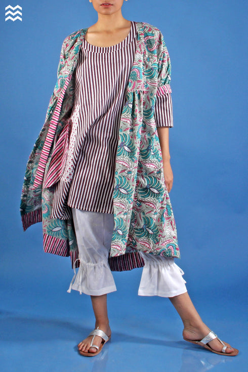 Cambric Cotton Marie Antoinette Jacket In Floral Block Print