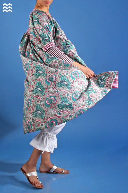 Cambric Cotton Marie Antoinette Jacket In Floral Block Print