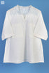 Slub Cotton Peter Pan Frilled Top In Ivory White Block Print