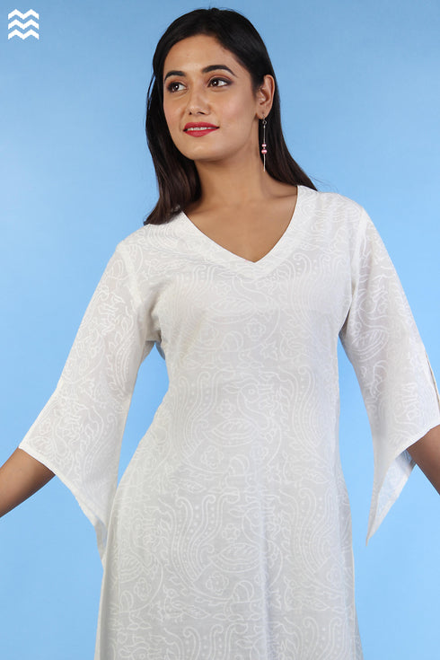 Slub Cotton Jules Dress In White Block Print