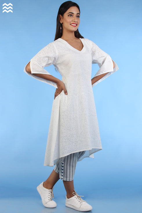 Slub Cotton Jules Dress In White Block Print