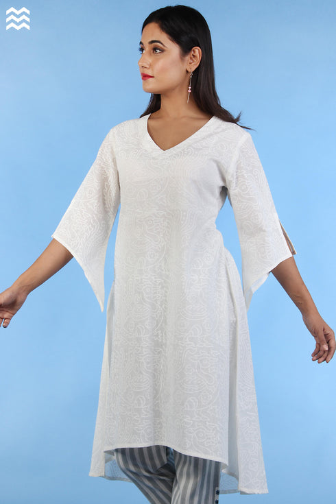 Slub Cotton Jules Dress In White Block Print