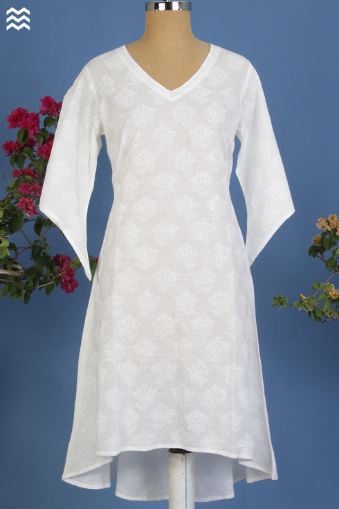 Cotton Slub White Block Printed Top