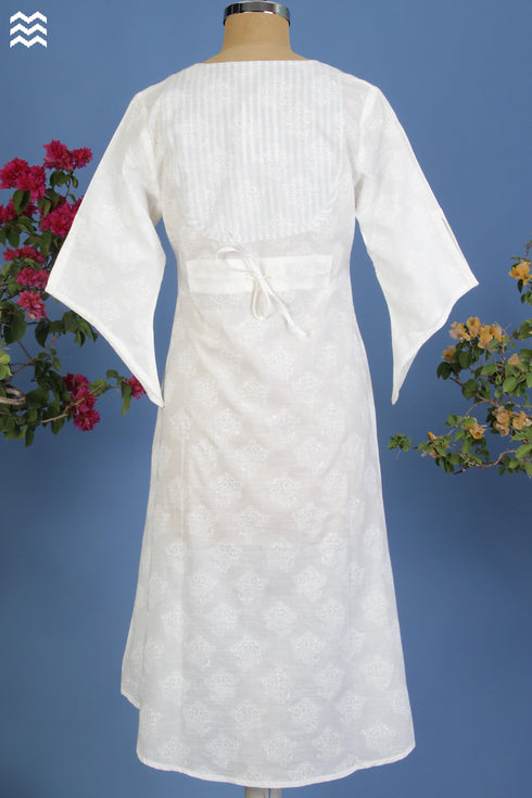 Cotton Slub White Block Printed Top