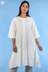 Slub Cotton Long SJB Top In Ivory White And Eggshell Blue Block Print