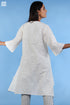 Slub Cotton Long SJB Top In Ivory White And Eggshell Blue Block Print