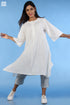 Slub Cotton Long SJB Top In Ivory White And Eggshell Blue Block Print