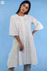 Slub Cotton Long SJB Top In Ivory White And Eggshell Blue Block Print