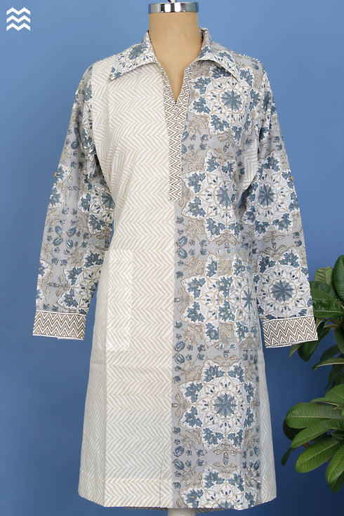 Cambric Cotton Doctorwallah Dress In Graphic Block Print