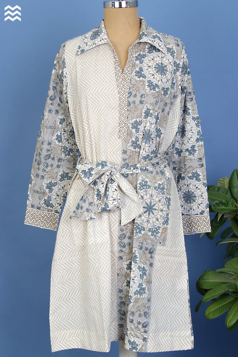 Cambric Cotton Doctorwallah Dress In Graphic Block Print