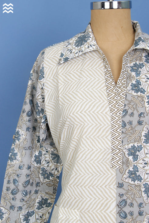 Cambric Cotton Doctorwallah Dress In Graphic Block Print