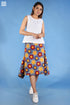 20s Cotton Oliver Skirt In Orange, Wine And Steel Blue Graphic Block Print