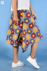 20s Cotton Oliver Skirt In Orange, Wine And Steel Blue Graphic Block Print