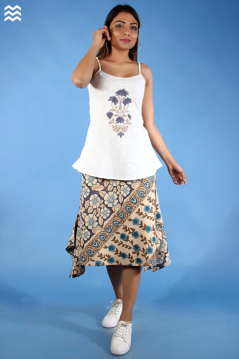 Khaadi Cotton Oliver Skirt in Aqua & Purple Block Prints