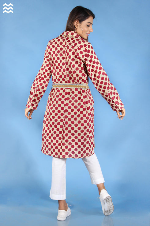 Slub Cotton Doctorwalla Dress In Beige And Wine Graphic Block Print