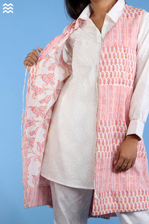 Cotton Khaadi Overlay in Pastel Pink Butti Block Print
