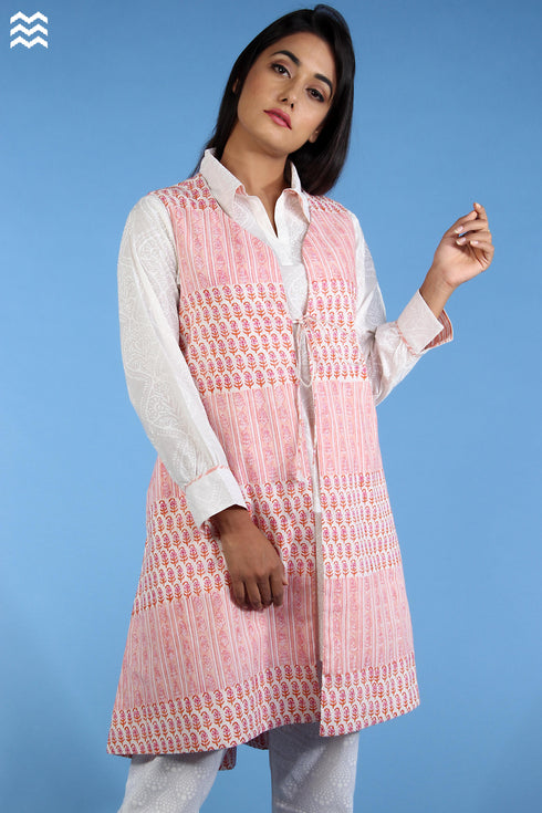 Cotton Khaadi Overlay in Pastel Pink Butti Block Print