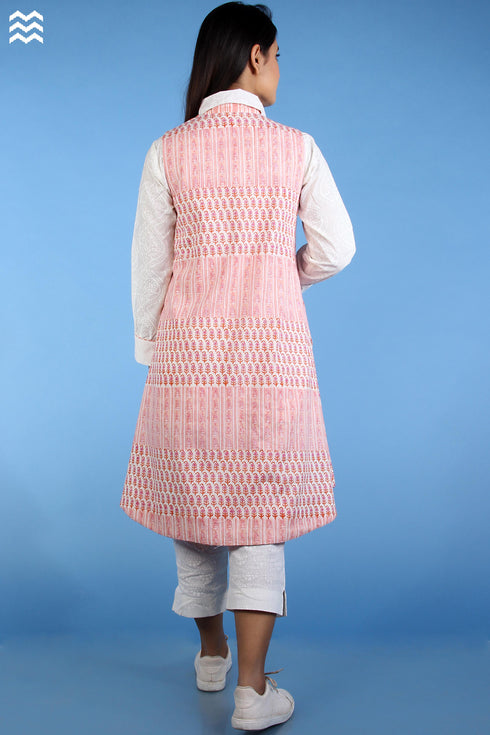 Cotton Khaadi Overlay in Pastel Pink Butti Block Print
