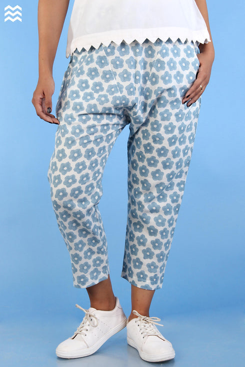 Khaadi Cotton New Joe Pants in Eggshell Blue Graphic Block Print
