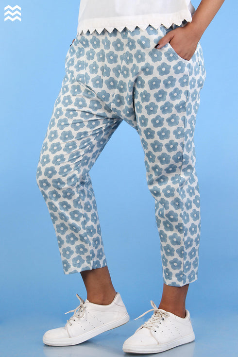 Khaadi Cotton New Joe Pants in Eggshell Blue Graphic Block Print