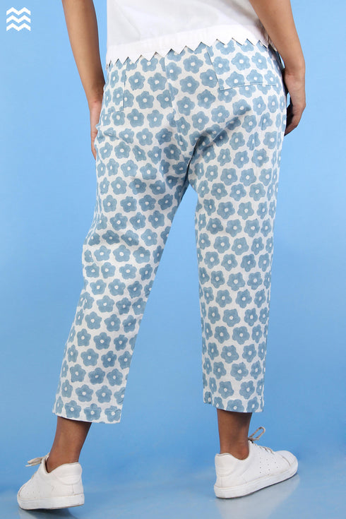 Khaadi Cotton New Joe Pants in Eggshell Blue Graphic Block Print