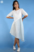 Cotton Spring Dress In Ivory White And Eggshell Blue Graphic Block Print