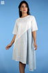 Cotton Spring Dress In Ivory White And Eggshell Blue Graphic Block Print