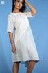 Cotton Spring Dress In Ivory White And Eggshell Blue Graphic Block Print